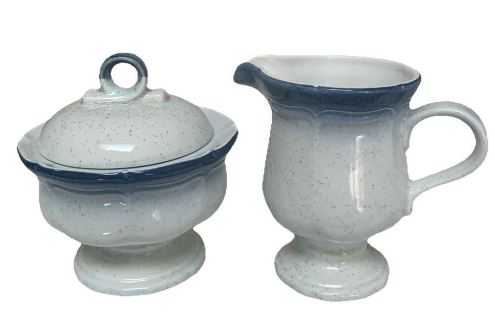 Mikasa Country Club Blue Trim Footed Creamer Small Pitcher CA500 Set MINT